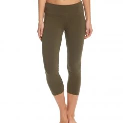Hard Tail Flat Waisted Cotton Yoga Capris Olive