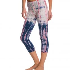 Hard Tail Flat Waisted Cotton Yoga Capris Aqua/Berry Lizard