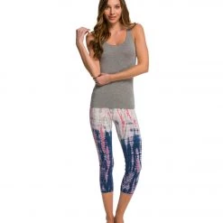 Hard Tail Flat Waisted Cotton Yoga Capris Aqua/Berry Lizard