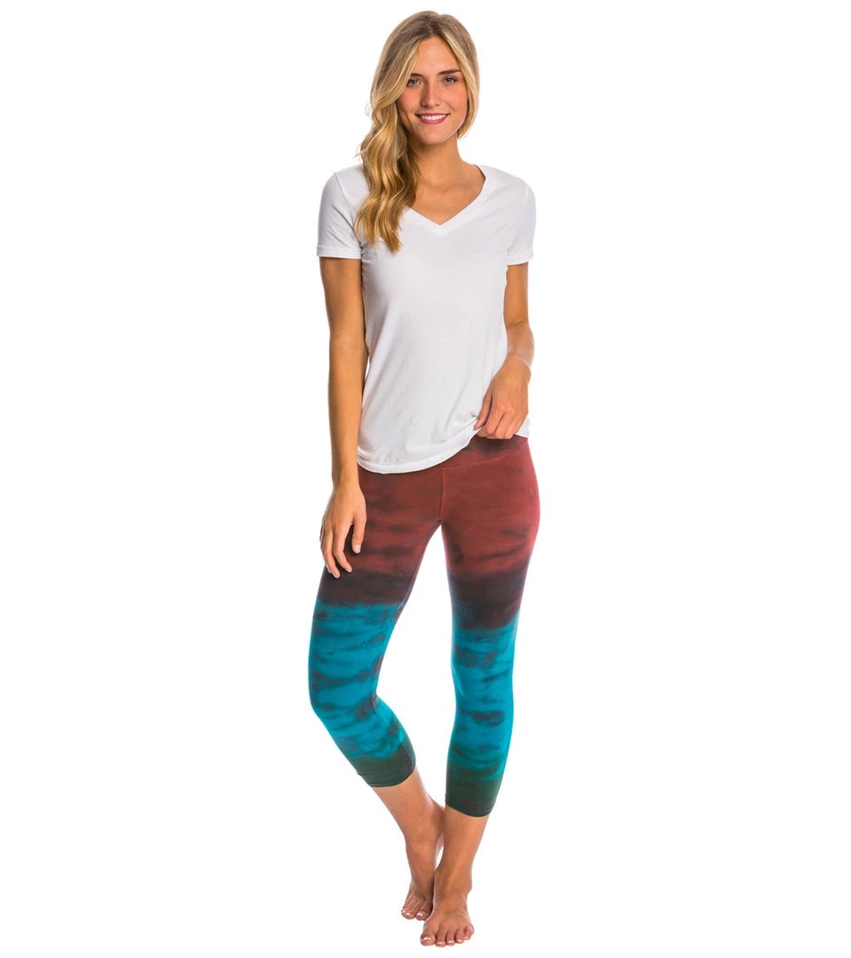 Hard Tail Flat Waisted Cotton Yoga Capris Rainbow Horizon Red/Blue CLOTHING 6 Hard Tail Flat Waisted Cotton Yoga Capris Rainbow Horizon Red/Blue CLOTHING