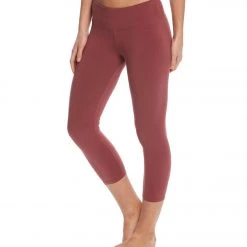 Hard Tail Flat Waisted Cotton Yoga Capris Smokey Rose