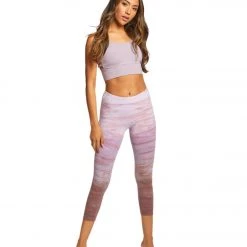 Hard Tail Flat Waisted Cotton Yoga Capris Lavender Rainbow Horizon