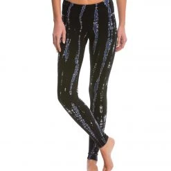 Hard Tail Flat Waist Cotton Ankle Yoga Leggings Black/Bright Blue Lizard CLOTHING