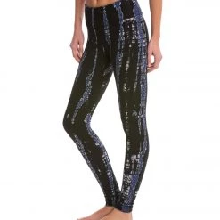 Hard Tail Flat Waist Cotton Ankle Yoga Leggings Black/Bright Blue Lizard CLOTHING