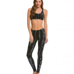 Hard Tail Flat Waist Cotton Ankle Yoga Leggings Black/Bright Blue Lizard CLOTHING