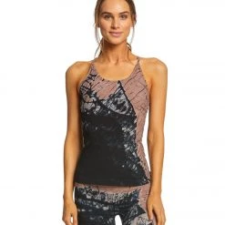 Hard Tail Freestyle Yoga Bra Tank Top Brown/Black Diagonal Butterfly CLOTHING