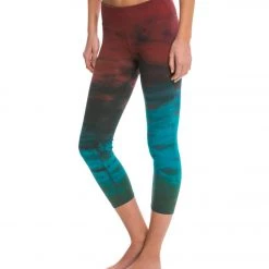 CLOTHING Hard Tail Flat Waist Cotton Ankle Yoga Leggings Burgundy/Teal Rainbow Horizon