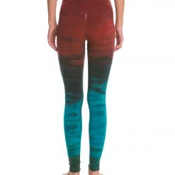 CLOTHING Hard Tail Flat Waist Cotton Ankle Yoga Leggings Burgundy/Teal Rainbow Horizon
