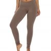 Women Hard Tail Flat Waist Cotton Ankle Yoga Leggings Mocha