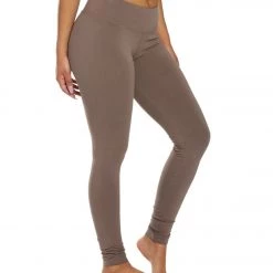 Women Hard Tail Flat Waist Cotton Ankle Yoga Leggings Mocha