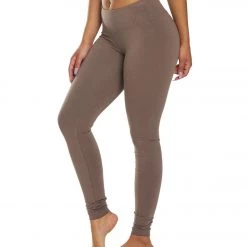Women Hard Tail Flat Waist Cotton Ankle Yoga Leggings Mocha