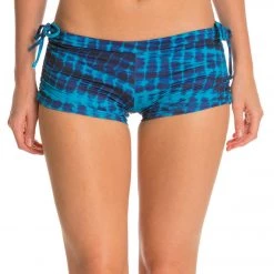 Onzie Side String Yoga Shorts Teal Tie Dye