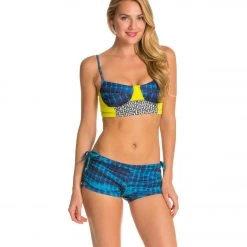 Onzie Side String Yoga Shorts Teal Tie Dye