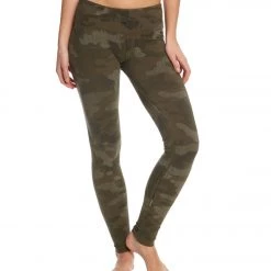 Hard Tail Flat Waist Cotton Ankle Yoga Leggings Camo Print Olive