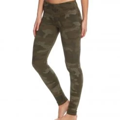 Hard Tail Flat Waist Cotton Ankle Yoga Leggings Camo Print Olive