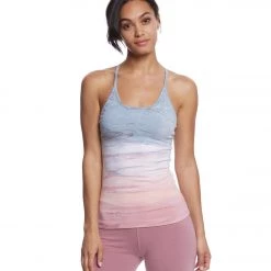 CLOTHING Hard Tail Freestyle Yoga Bra Tank Top Gray-Blue/Peach/Pink