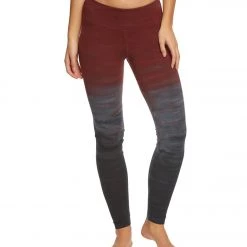 Hard Tail Flat Waist Cotton Ankle Yoga Leggings Burgundy/Gray Rainbow Horizon CLOTHING