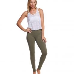 Hard Tail Flat Waist Cotton Ankle Yoga Leggings Olive CLOTHING