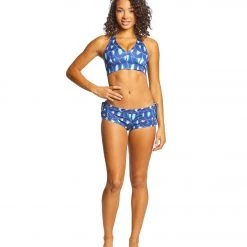 Onzie Side String Yoga Shorts Blue Geode