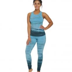 CLOTHING Hard Tail High Waisted Cotton Ankle Yoga Leggings Green/Blue Rainbow Horizon