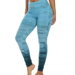 CLOTHING Hard Tail High Waisted Cotton Ankle Yoga Leggings Green/Blue Rainbow Horizon