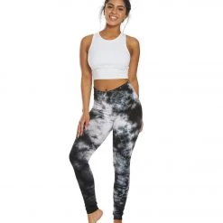 CLOTHING Hard Tail High Waisted Cotton Ankle Yoga Leggings Black/White Moon Wash