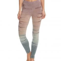 Hard Tail High Waisted Cotton Ankle Yoga Leggings Dusty Green/Mauve Rainbow Horizon CLOTHING
