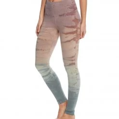 Hard Tail High Waisted Cotton Ankle Yoga Leggings Dusty Green/Mauve Rainbow Horizon CLOTHING