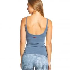 Hard Tail Scoop Back Yoga Tank Top With Bra Steel Blue
