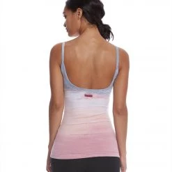 Hard Tail Scoop Back Yoga Tank Top With Bra Gray-Blue/Peach/Pink