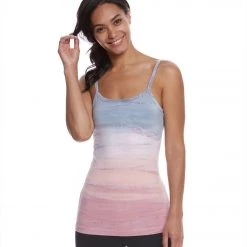 Hard Tail Scoop Back Yoga Tank Top With Bra Gray-Blue/Peach/Pink