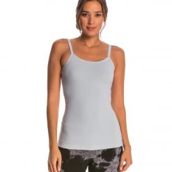 CLOTHING Hard Tail Scoop Back Yoga Tank Top With Bra Gray Dove