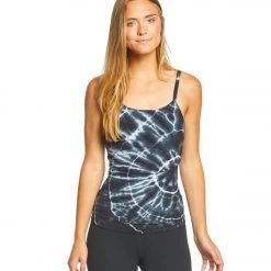 Hard Tail Scoop Back Yoga Tank Top With Bra Black/White Sun Ray CLOTHING