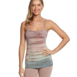 Hard Tail Scoop Back Yoga Tank Top With Bra Dusty Green/Mauve Rainbow Horizon CLOTHING
