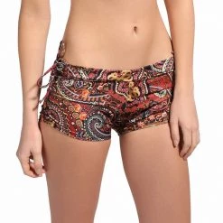 Onzie Side String Yoga Shorts Paisley Red