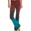 CLOTHING Hard Tail Rolldown Bootleg Cotton Flare Pant Burgundy/Teal Rainbow Horizon