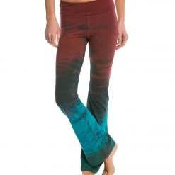 CLOTHING Hard Tail Rolldown Bootleg Cotton Flare Pant Burgundy/Teal Rainbow Horizon