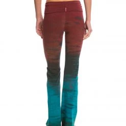 CLOTHING Hard Tail Rolldown Bootleg Cotton Flare Pant Burgundy/Teal Rainbow Horizon