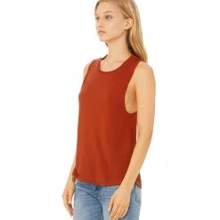 Bella + Canvas Flowy Scoop Workout Muscle Tee Brick CLOTHING