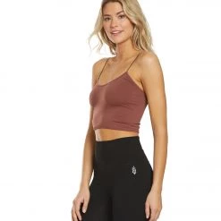 Free People Seamless Skinny Strap Crop Top Chocolate