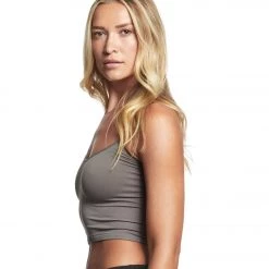 Free People Seamless Skinny Strap Crop Top Dark Grey CLOTHING