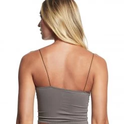 Free People Seamless Skinny Strap Crop Top Dark Grey CLOTHING