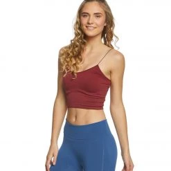 Free People Seamless Skinny Strap Crop Top Wine CLOTHING
