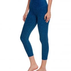 Beyond Yoga Spacedye High Waisted Yoga Capris Black-Tidal Blue