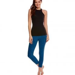 Beyond Yoga Spacedye High Waisted Yoga Capris Black-Tidal Blue