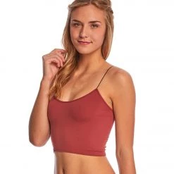 Free People Seamless Skinny Strap Crop Top Red CLOTHING