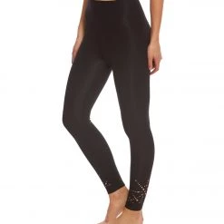 Beyond Yoga Knit Down High Waisted 7/8 Yoga Leggings Jet Black CLOTHING
