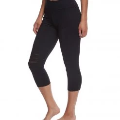 Betsey Johnson Slashed Knee Yoga Capri Leggings Black
