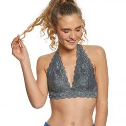Free People Galloon Lace Halter Bra Dark Grey CLOTHING