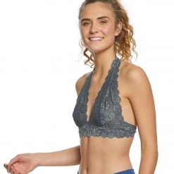 Free People Galloon Lace Halter Bra Dark Grey CLOTHING